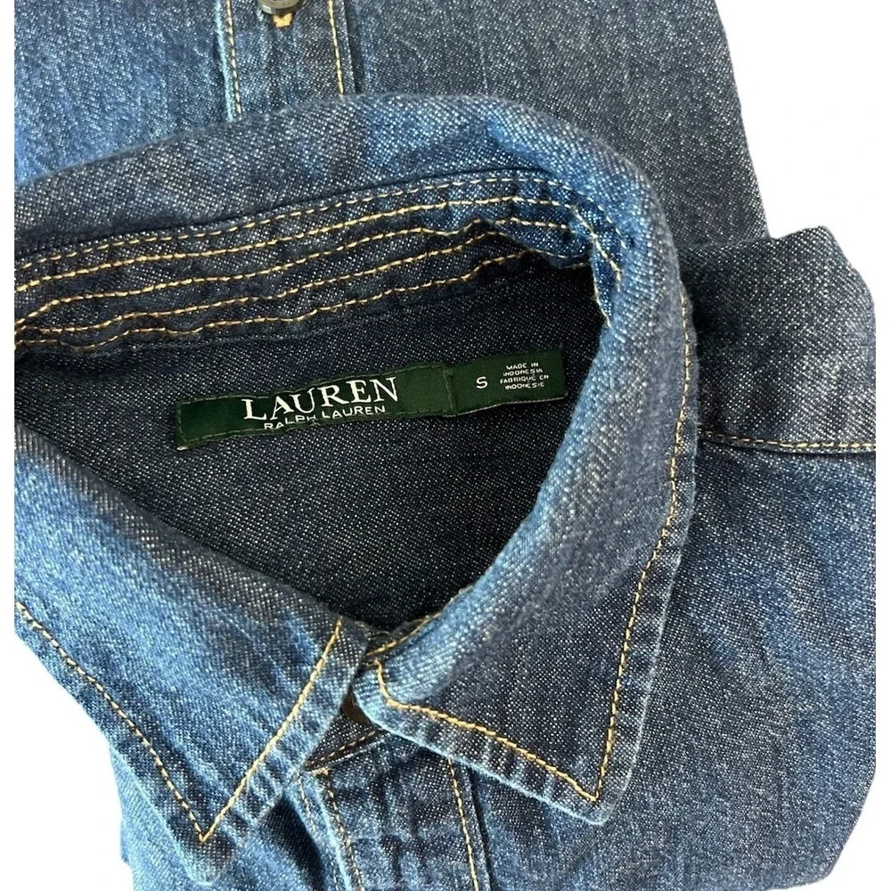 Lauren Ralph Lauren Denim Shirt Dress Blue Long Sleeve Button Front S No Belt